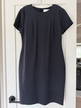 Hugo Boss Navy Short-Sleeve Midi Sheath Dress